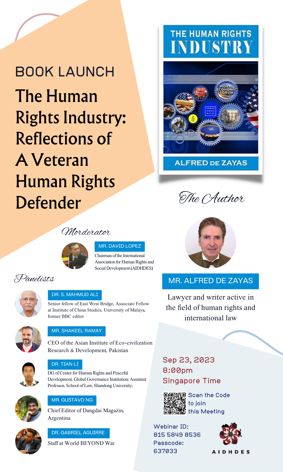 Alfred de Zayas The Human Rights Industry new book launch