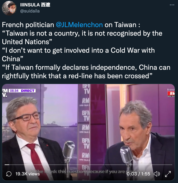 Jean-Luc Mélenchon discusses Taiwan