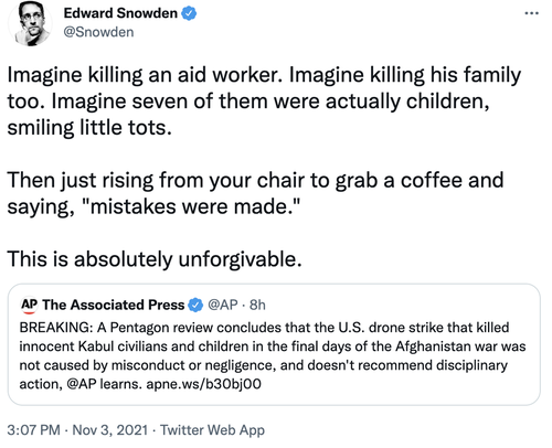 Edward Snowden U.S. military Kabul drone strike