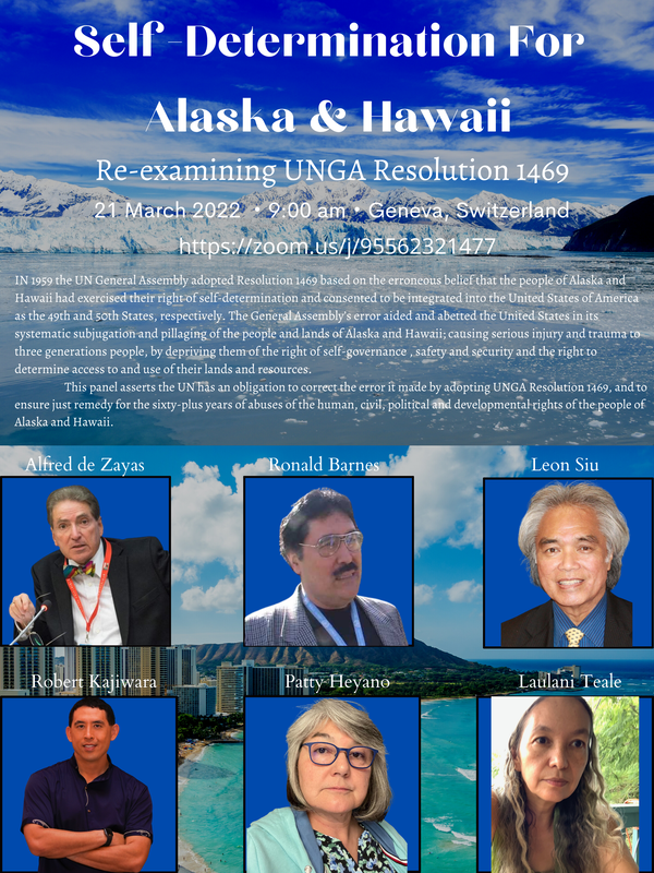 Self-Determination For Alaska and Hawaii UNHRC 49 webinar
